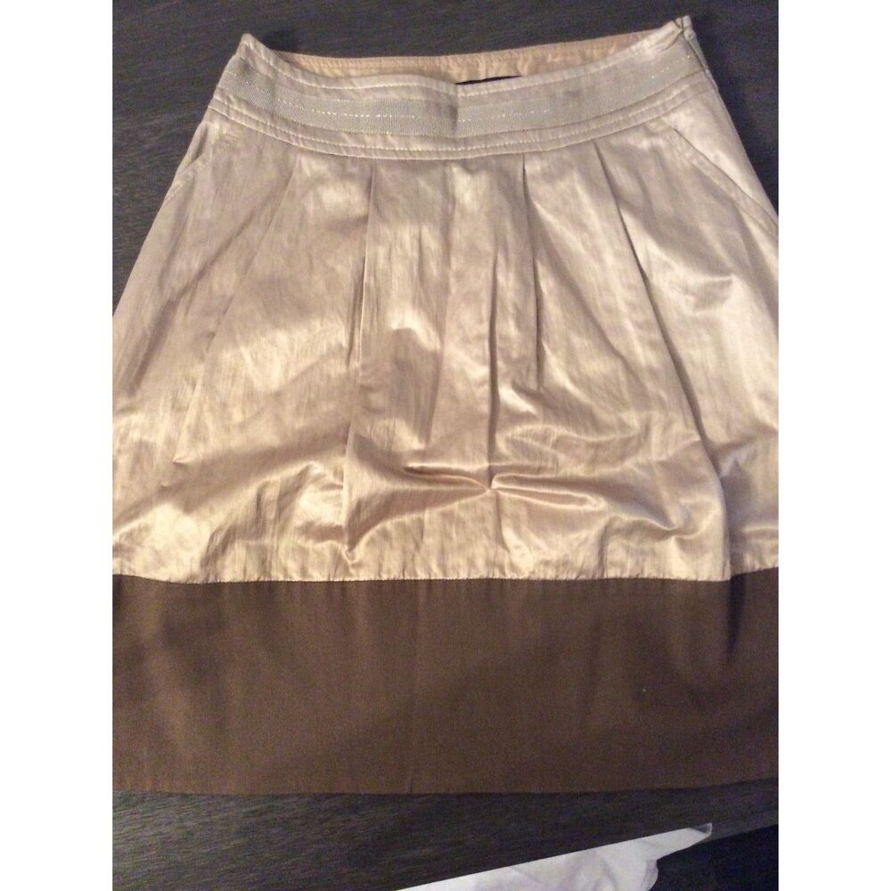 Weekend MaxMara Skirt Fit Flare Pleated Front Gold Pockets Color Block Size 2